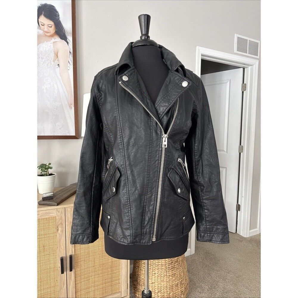American Eagle Black Faux Leather Moto Jacket – Leopard Lined – Women’s Small